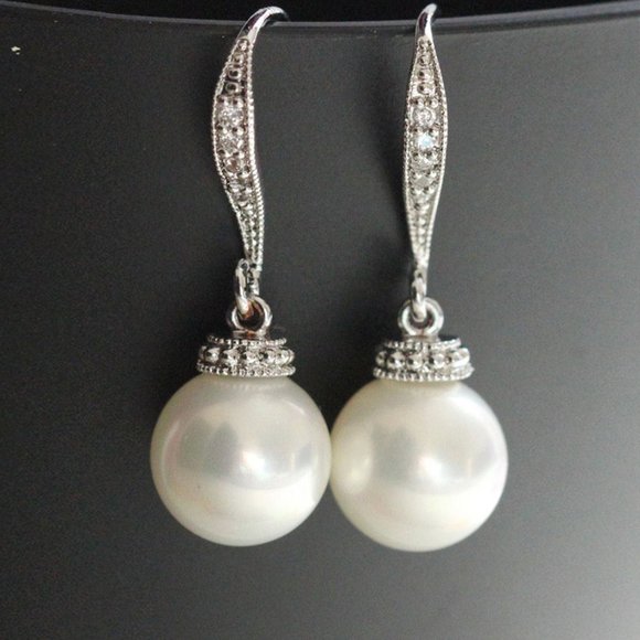 🔥Sweet Glossy Carved Pearl Wedding Dangle Earrings, MLNN1230 - Picture 2 of 2